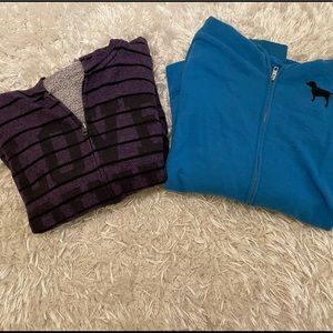 Two PINK zip up hoodies. Purple Size M , Blue size XS